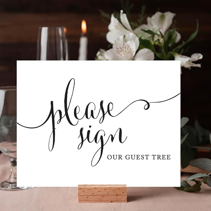 Andaz Press Wedding Party Signs, Formal Black and White Print, 8.5x11-inch, Please Sign our Guest Tree Table Sign, 1-Pack, For Anniversary Parties