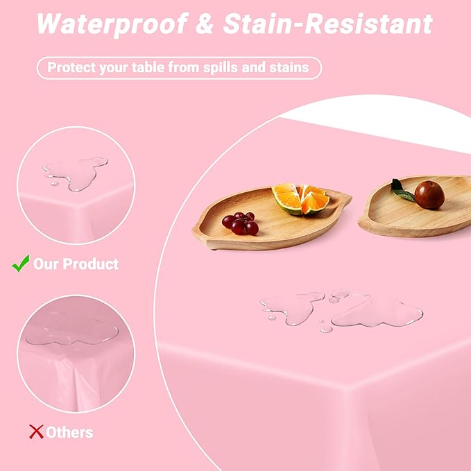 QZYL 12 PCS Pink Table Cloth Rectangle, Plastic Disposable Tablecloths, Decorative Plastic Tablecover, 54 X 108 in Smooth Outdoor Tablecloth, Table Decoration for Parties Picnics Birthdays Weddings