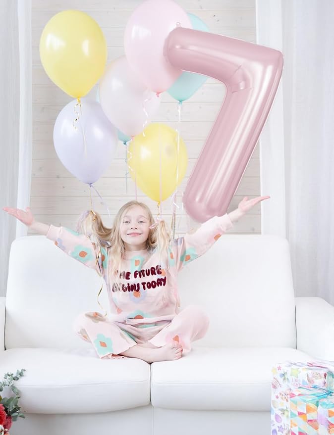 Pink Number 7 Balloons – 40 Inch Giant Foil Number Balloon, Light Pink Number Balloon for Girls Birthday, Baby Shower & Princess Theme Party Decorations
