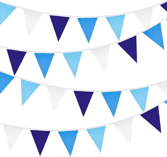 GCQQ 12M/40Ft Royal Blue Pennant Banner Flags 42Pcs Blue Party Decoration Garland Cotton Triangle Flags Banners for Baby Shower Nautical Pirate Under The Sea Festival Decoration Pennant Banners