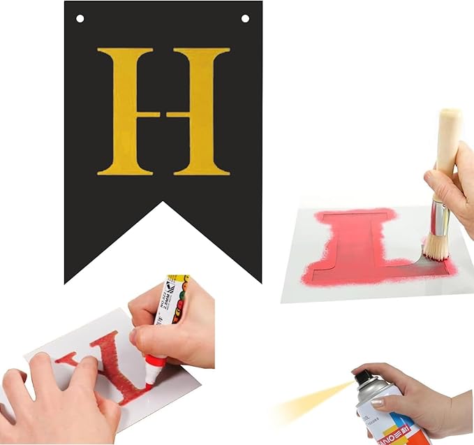24pcs DIY Black Banner Set, Personalized Banner Party Decorations Supplies Custom Signs, Customize Handwriting Banners Include 26 Letters Stencil