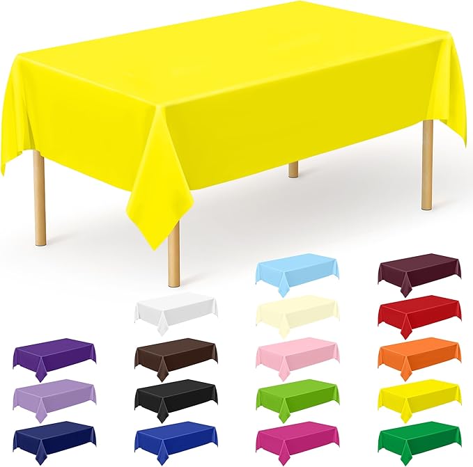 QZYL 12 PCS Yellow Rectangle Tablecloth, Disposable Plastic Picnic Table Cover, 54 X 108 in Lightweight Table Cloth Rectangle for Birthday Parties Weddings Picnics and Outdoor Gatherings