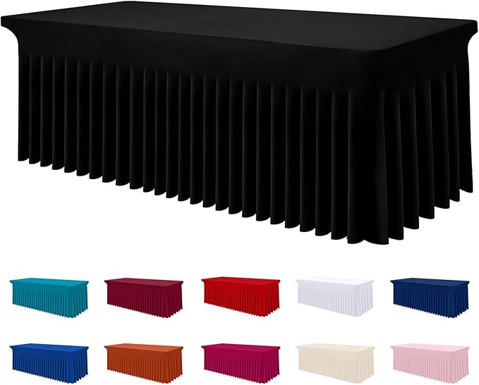 Smiry Spandex Tablecloth, Elastic Fitted Stretch Tablecloth for 5FT Rectangle Tables, Waterproof Washable Table Cover Skirt for Outdoor, Wedding, Banquet & Parties (Black, 60Lx30Wx30H Inch)