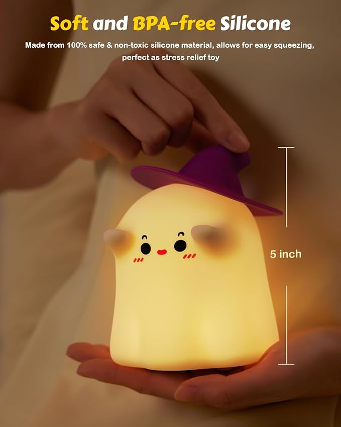 Luditek Cute Ghost Night Light Lights, Silicone Dimmable Ghost Lamp Desk Decor for Halloween Decorations Indoor Home Room Office Table, Halloween Gifts for Women, Girls, Kids