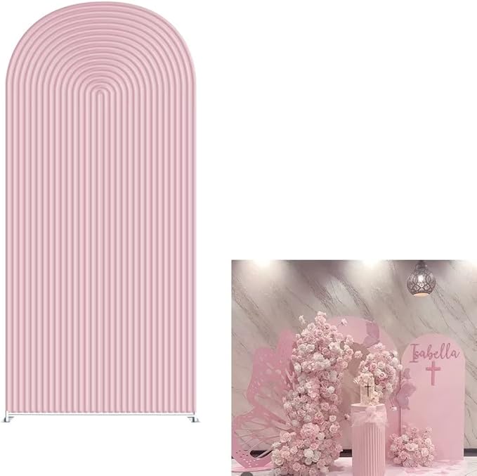 Pink Ripples Pattern Arch Backdrop Cover for Birthday Party Wedding Baby Shower Decorations Chiara Backdrops Arched Wall Frame Stands Covers Props GP-456 3ft * 6.5ft