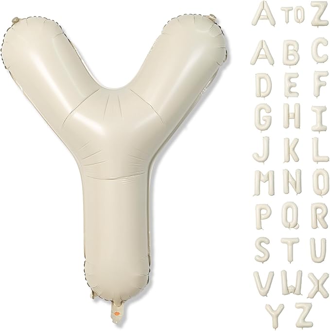 Cream Y Letter Balloons, 40 Inch Alphabet Foil Name Beige Balloon, Large Self Inflating Balloon Letters Y, White Sand Mylar Helium Custom Letter Balloon for Girls Birthday Party Baby Shower Decoration