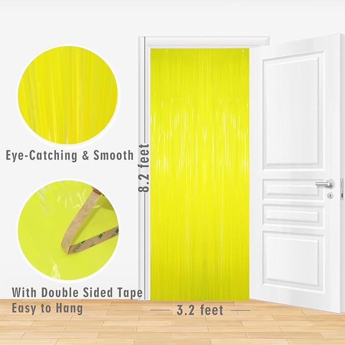 GOER 3.2 ft x 8.2 ft Metallic Tinsel Foil Fringe Curtains Party Photo Backdrop Party Streamers for Birthday,Graduation,New Year Eve Decorations Wedding Decor(5 Packs,Candy Lemon Yellow)