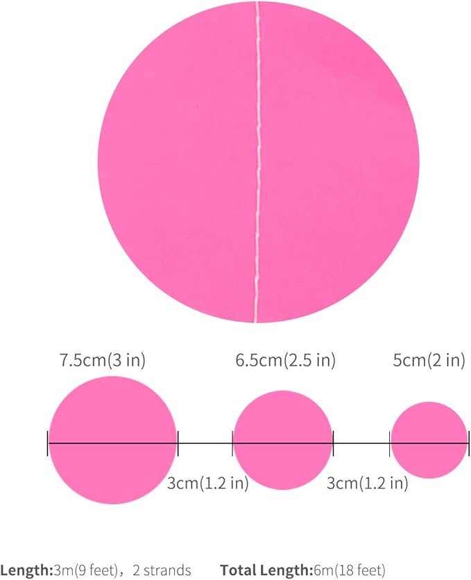 Hot Pink Paper Garland Circle Dot Party Banner Wall Streamers Backdrop Ceiling Hanging Decorations, 20 Feet in Total