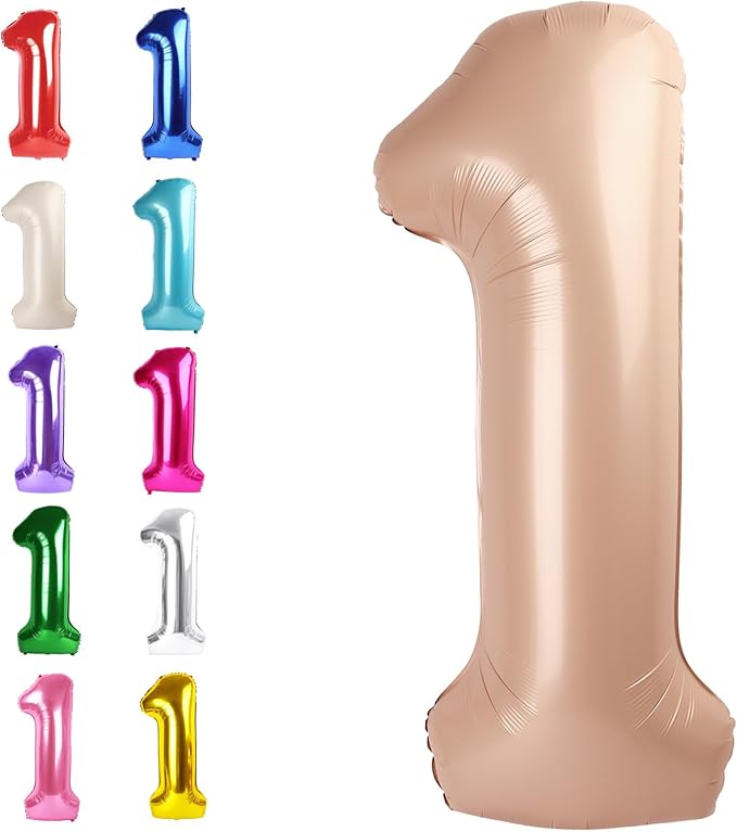 Light Brown Number 1 Balloon 40 inch, Number 1 Birthday Balloons for Boy Girl, Light Brown Foil One Balloon for 1st 10 11 12 16 18 Birthday Party, Anniversary Celebration Numbers Decorations