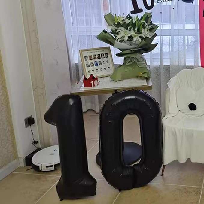 40 Inch Black Number 10 Digital Balloon,Jumbo Mylar Foil Helium Balloon for 10 Balloons for Birthday Party,Wedding Anniversary Party Decorations