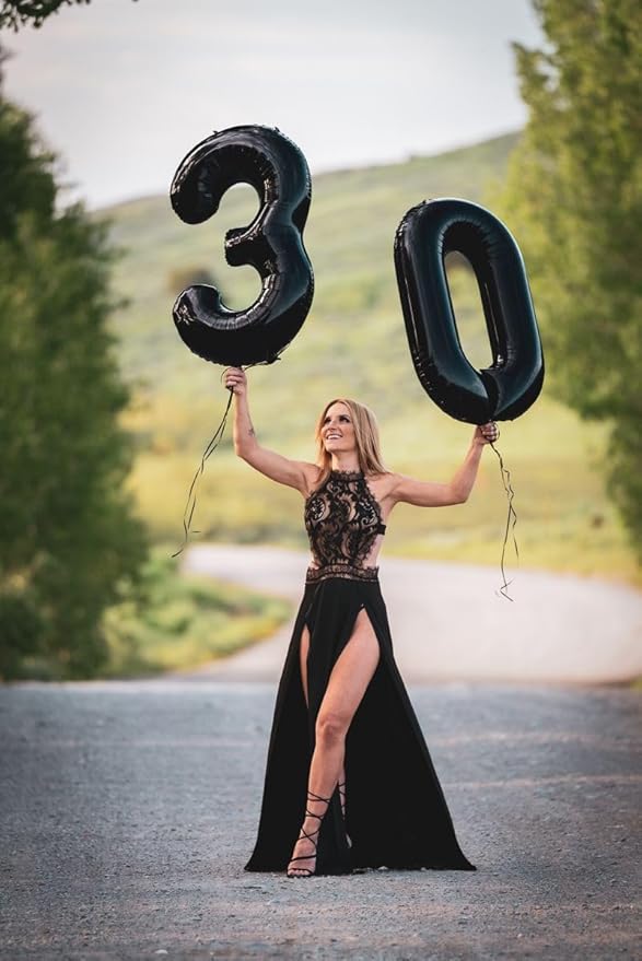 Number 30 Balloons, Balloons for Man Woman 30th Black Birthday Party Decoration, 40 Inch Foil Number Ballon for 30 Anniversary, Bridal Shower, Graduation, Halloween, New Year