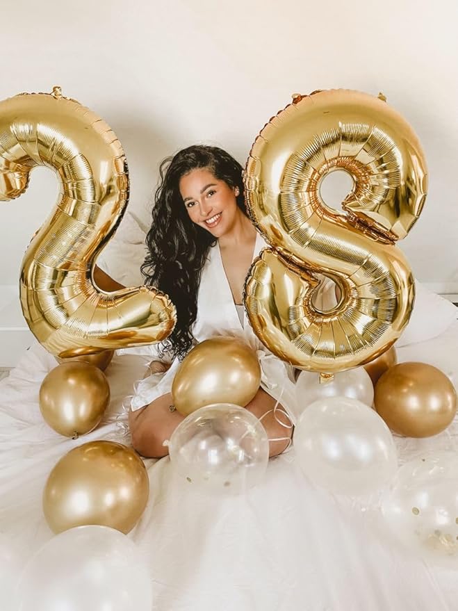 27 Gold Number Balloons, 40 Inch Balloons for Woman Man 27th Birthday Party Decoration, Foil Number Ballon for 27, 72 Anniversary, Bridal Shower, Graduation, Valentine's Day, Mother's Day, Easter