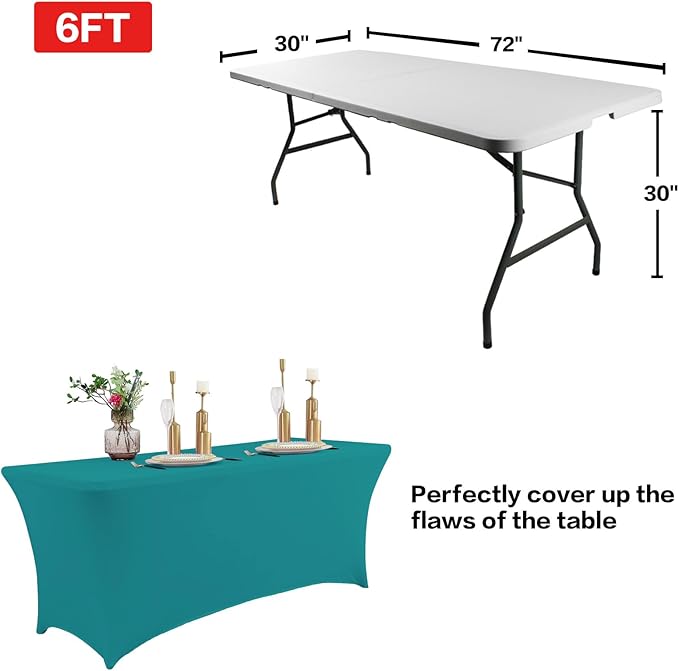 IVAPUPU 6FT Table Cloth for Rectangular Fitted Events Stretch Lake Blue Table Covers Washable Cover Spandex Tablecloth Protector for Party, Wedding, Cocktail, Banquet, Festival