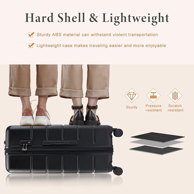 Sweetcrispy Carry on Suitcase, Luggage with Spinner Wheels, Hard Shell ABS, TSA Lock, 20 Inch Black