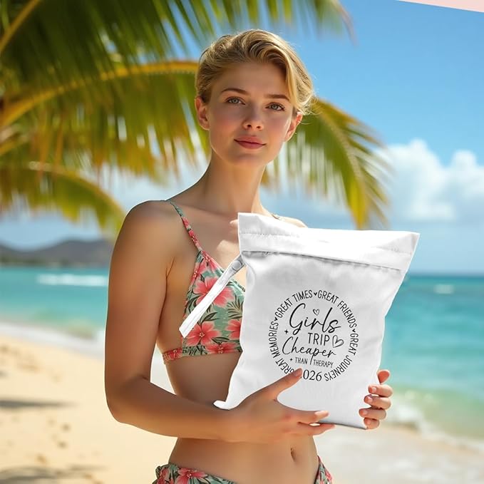 Girls Trip Gifts Wet Dry Bag, Beach Bag Wet Bag Favors, for Swimsuit Toiletry Travel Essentials For Women Aloha Bags, Beach Travel Gym Laundry bags for Dirty Diaper Swimsuit Gifts (White)