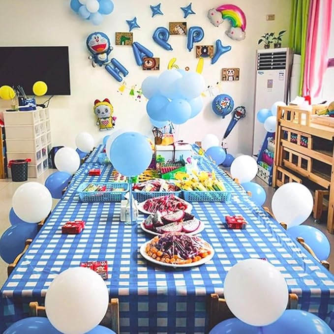 Yancorp 4 Pack Plastic Blue and White Checkered Tablecloths 54 x 108 Inch Picnic Table Covers Disposable Table Covers for Rectangle