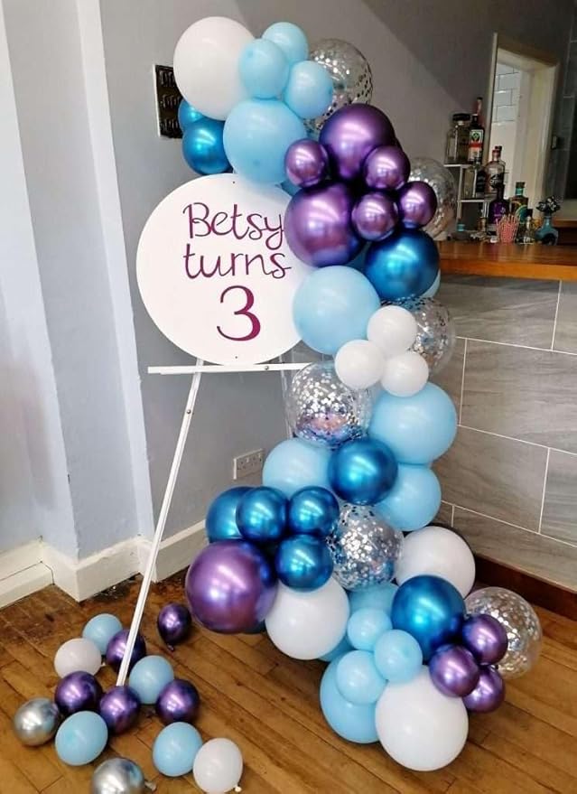 Snow Balloons Set, Pearl Purple Blue Metallic Purple Blue Snowflake Latex Balloon with Silver Confetti Balloons for Winter Wonderland Christmas Princess Girl Birthday Baby Shower Party Decor