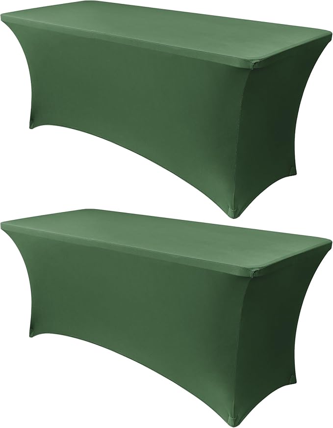 Obstal 6ft Blackish Green Stretch Spandex Table Cover for Standard Folding Tables - Universal Rectangular Fitted Tablecloth Protector for Wedding, Banquet and Party, 72L x 30W x 30H Inches, 2pc