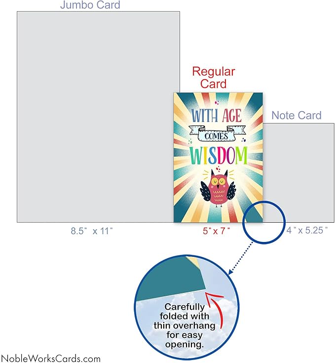 NobleWorks - Funny Happy Birthday Note Card with Envelope (4.63 x 6.75 Inch) - Bday Greeting Card for Women and Men - Congrats Bday Celebration Notecard - Age and Wisdom C9565BDG