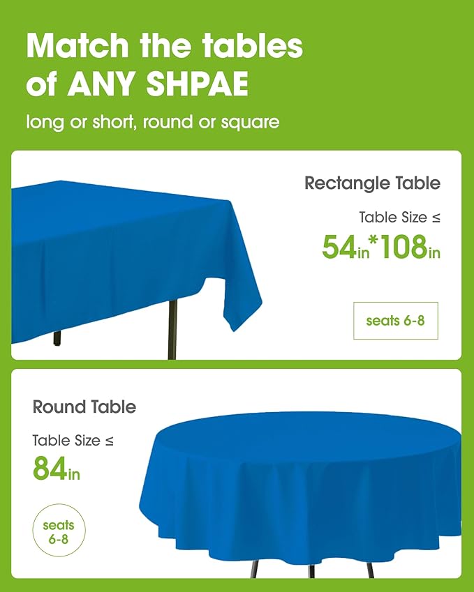 Pureegg Plastic Table Cloth Disposable 10 Pack, 54 x 108 Inch Table Cloths, Patriotic Decorations, Thanksgiving, Veterans Day Tablecloths, Rectangle, Plastic Cover, Leakproof & Sturdy, Blue