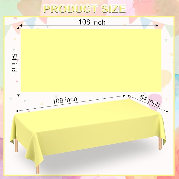 WNINK 4 Pack Light Yellow Rectangular Plastic Tablecloths, Yellow Disposable Table Covers 54" x 108" for Birthday, Bridal Shower, Engagement Wedding, Picnic Parties and 8 ft Table Use