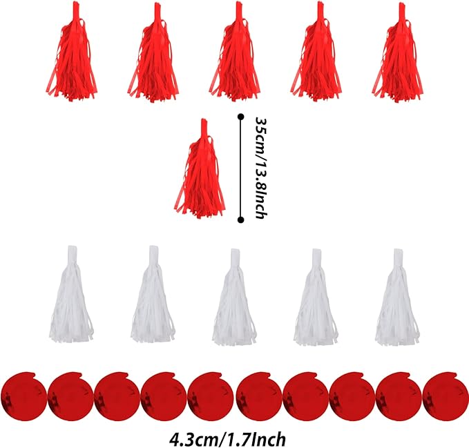 ZERODECO Party Decorations, 41 Pcs Red Papar Fans Pompoms Garlands String Tissue Paper Tassel for Graduation Congrats Grad New Years Spring Festival Wedding Birthday Party