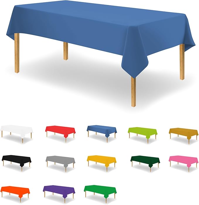 Blue Disposable Plastic Tablecloth for Rectangle Tables (12 Pack) Premium Decorative Table Cloths for Parties, Events & Weddings, Indoors & Outdoors, 54 x 108 inches, Plastic Table Cover