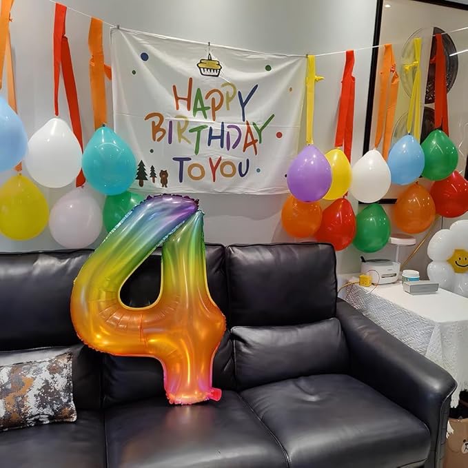 Rainbow Number 2 Balloon 40 Inch Rainbow 2 Balloon Giant Helium Foil Number 0 to 9 Balloons Birthday Wedding Party Digital Decorations Number 2