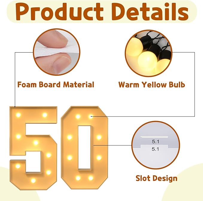 imprsv 3FT Block Marquee Numbers, Marquee Light Up Numbers 50th Birthday Decorations for Women, 50th Birthday Women Foam Board Anniversary Party Decorations Arch Kit (DIY)