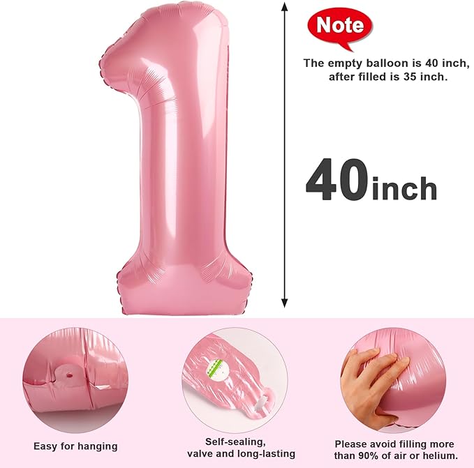 Pastel Pink Number Balloon, 16th Birthday Decorations for 1 6 16 61, Large Foil 40 Inch Sweet 16 Balloons Number for Wedding Memorial Day's Photo Shoot Decoration