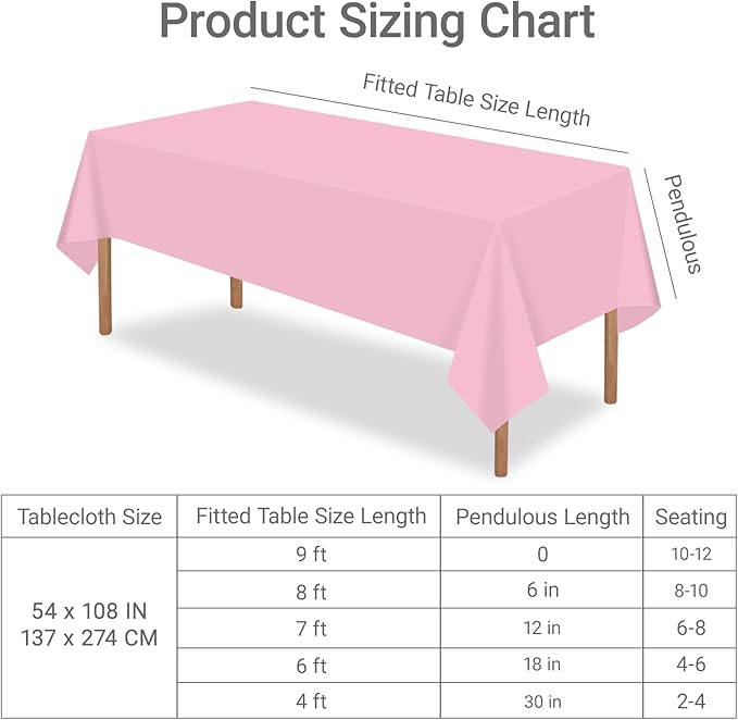 MRJ 12 Packs Pink Plastic Tablecloths 54x108 Inch, Disposable Rectangle Table Cover for Birthday Baby Shower Tea Party Decorations