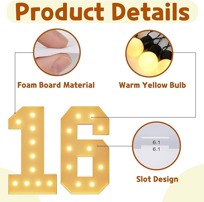 imprsv 4FT Marquee Numbers 16th Birthday Decorations for Girls Boys, Large Light Up Numbers 16th Birthday Women Foam Board Anniversary Party Decorations Arch Kit (DIY)