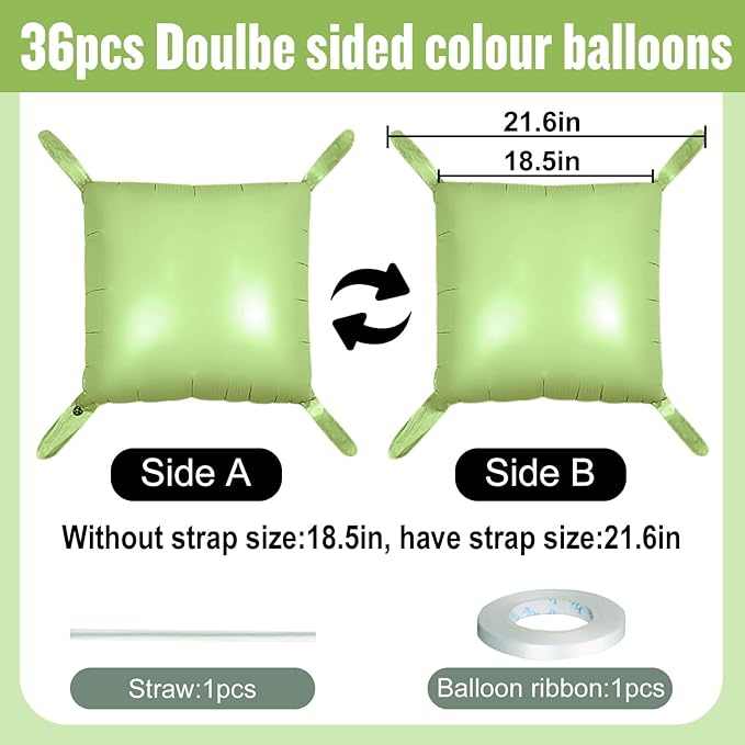 36Pcs Avocado green Square Foil Balloons Wall Backdrop, Double Sided Metallic Foil Balloons Tunnel Arch Garland Kit for Photo Booth Birthday Wedding Halloween Christmas Party Decorations