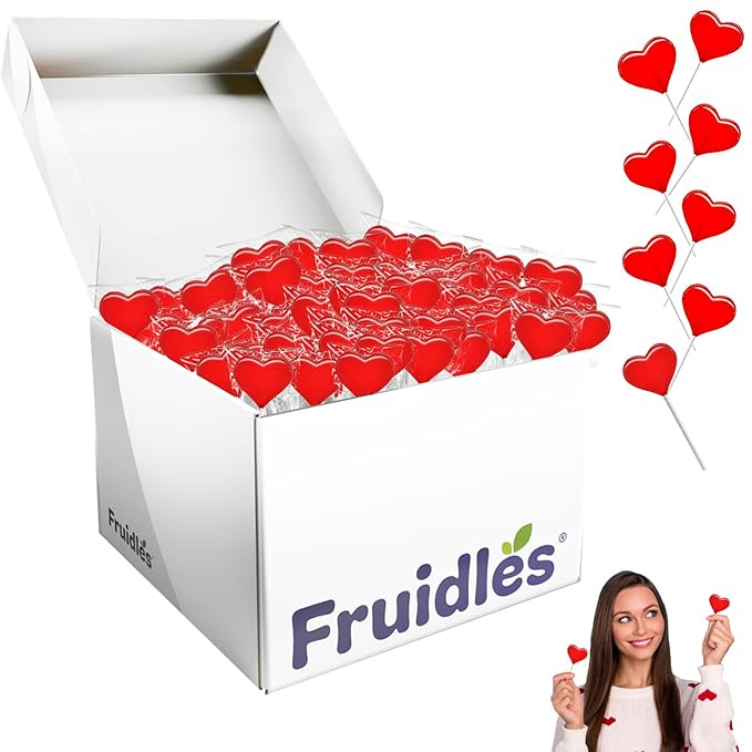 Fruidles 800-Pack Mini Red Heart Shaped Strawberry Flavored Lollipop, Individually Wrapped, 5g Lollipops 10 Pounds