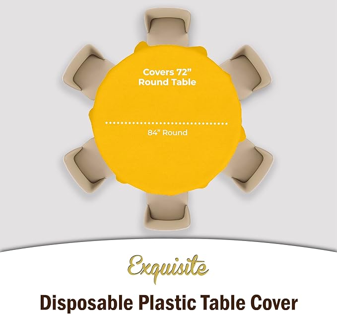 Exquisite Party Solids 6-Pack Premium Plastic Tablecloth 84in. Round Plastic Table Cover - Yellow