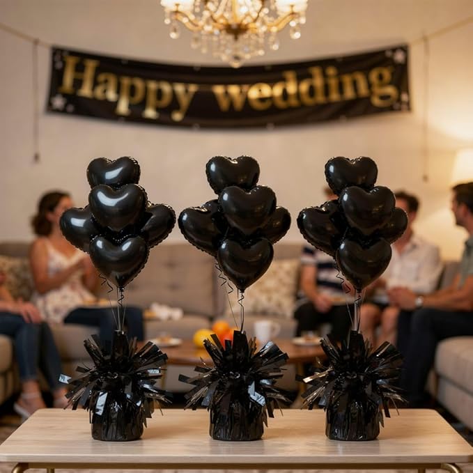 Aluminum Foil Balloon Weights for Parties (6 pcs) - 0.31lb (140g) Each - Premium Balloon Anchors for Birthday, Wedding, Dinner, Indoor & Outdoor Decorations(Black 6pcs)