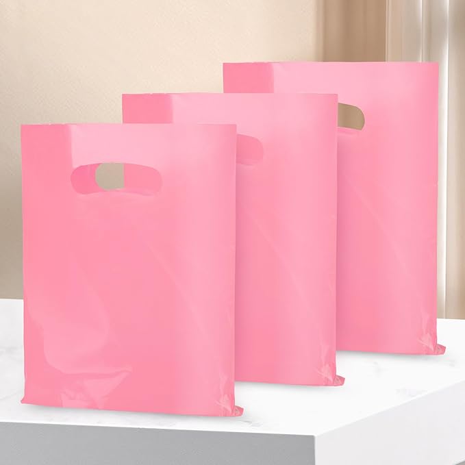 Pink 100 PCS Small Gift Bags, 6"x8" Goodie Party Favor Bags with Handle, Treat Retail Pouches for Kids Birthday, Christmas, Small Business