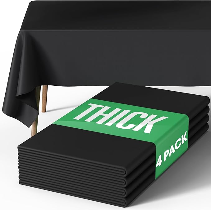 Pureegg Rectangle Table Cloth 60" x 84" – Durable Polyester Tablecloth Offers Reusable & Washable Protection, Ideal for Outdoor Party, Picnic, Wedding, Banquet and Birthday, 4 Pack, Black