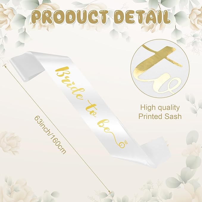 Gold Bride to Be Sash Veil for Bachelorette Party Accessories, 2 Pack Bride to Be Decorations Set for Women and Girls, Bridal Shower Decorations, Engagement Gifts for bride