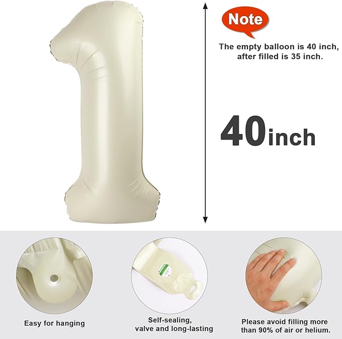 Balloons Number 40, 40 Inch Cream 40th Birthday Decoration for Women & Men, Large Foil Party Decorations for Engagement Celebration Memorial Day's Supplies
