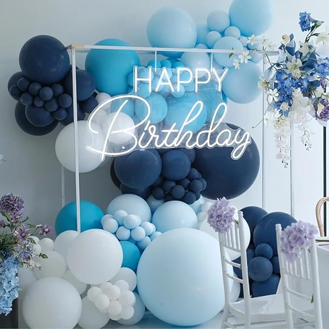 Blue Balloon Arch Kit, 147 Pcs Metallic Macaron Light Navy Blue Balloons Garland with Confetti for Baby Shower Birthday Wedding Ocean Themed Party Decoration