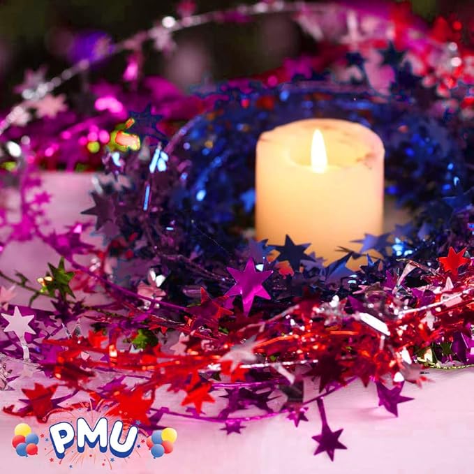 PMU 75 Ft Star Wire Shiny Garland Hot Pink - Halloween, Christmas Party, Wedding, Birthday, Festive Home Decoration Ornament Hot Pink (3pc-25Ft Each)