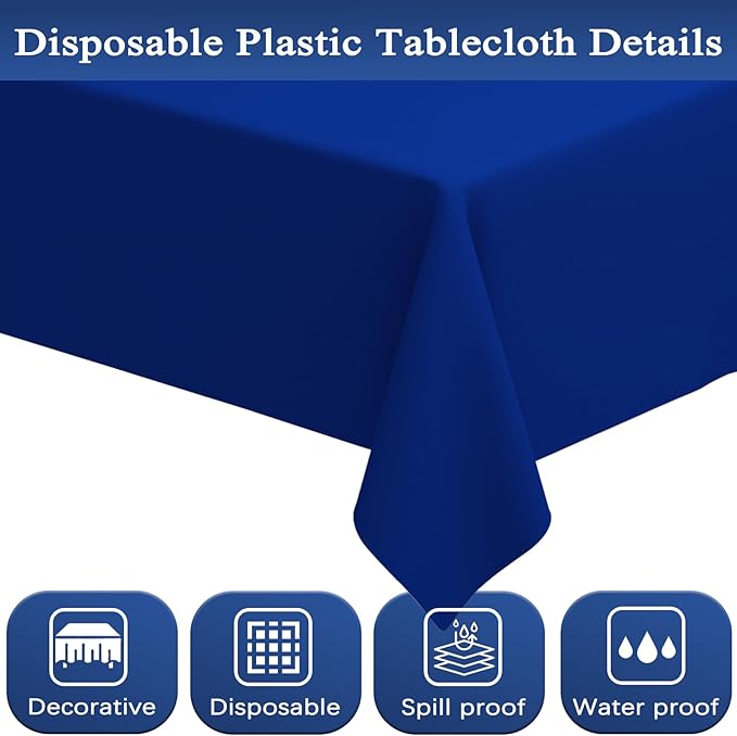 WNINK 4 Pack Royal Blue Tablecloths Disposable Table Covers 54" x 108" Table Cloths for BBQ Birthday Picnic Bridal Shower Wedding Plastic Table Cloths for Parties Fits 6 to 8 Foot Rectangle Tables