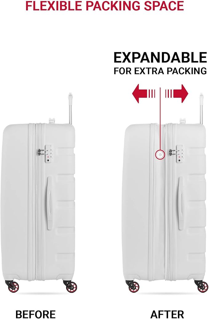 SwissGear 7366 Signature Hardside Expandable Luggage with Spinner Wheels, TSA Lock, Cup-Holder, White, 2-Piece Set (19/27)