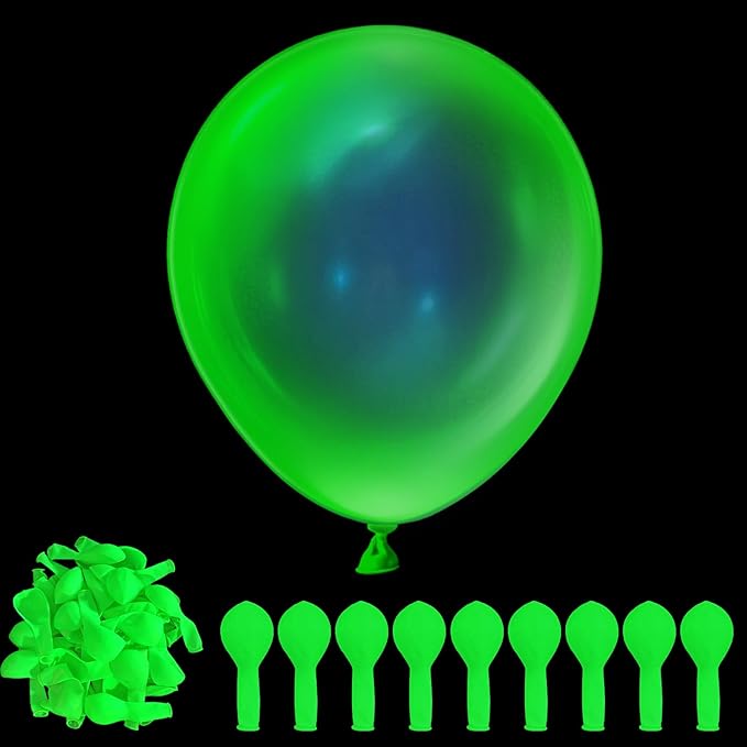 100 Pcs UV Neon Green Balloons 12 inch Neon Party Supplies, Balloons, Glow in the Dark for Birthday, Graduation, Baby Shower,Wedding, Anniversary Valentines Party Decorations