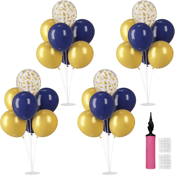 6 Sets Balloon Stand Kits, Balloon Sticks with Base for Table Centerpieces Graduation Birthday Baby Shower Gender Reveal Party Decorations(Navy&Gold)