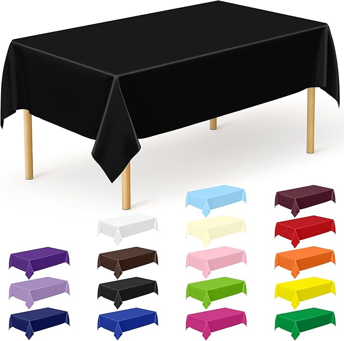 QZYL 12 PCS Table Cloth Rectangle, Black Picnic Table Cover with Bench Covers, 54 X 108 in Disposable Christmas Table Cloth Rectangle Table for Camping Birthdays Weddings Parties