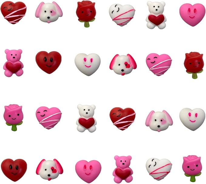 24 PCS Valentines Day Mochi Squishy Toys Squishies for Kids School Class Classroom Valentines Day Cards Gifts Prizes Party Favors