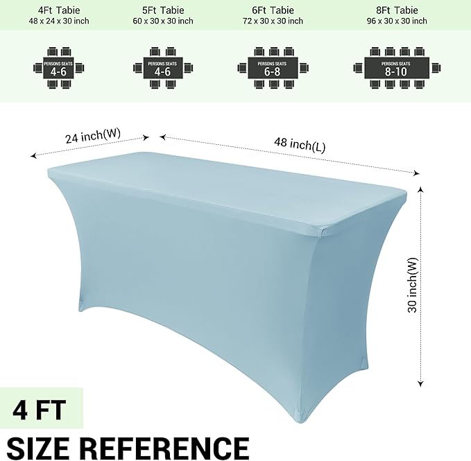 Obstal 4Ft Stretch Spandex Table Cover for Standard Folding Tables - 2 Pack Universal Rectangular Fitted Tablecloth for Party, Banquet, Events, Trade Show (Dusty Blue, 48L x 24W x 30H Inches)