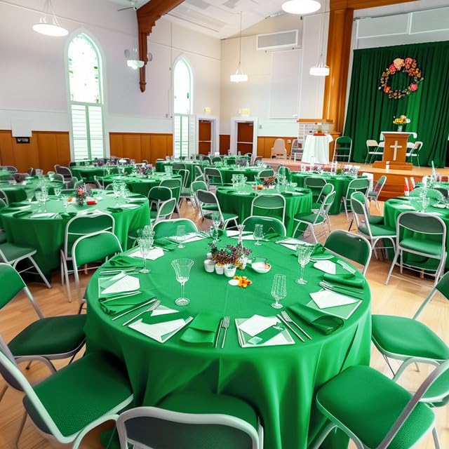 Green Plastic Table Cloth - 4 Pack 84" Round Disposable Tablecloths for Round Tables, Table Cover for St Patricks Day, Holiday Parties & Gatherings